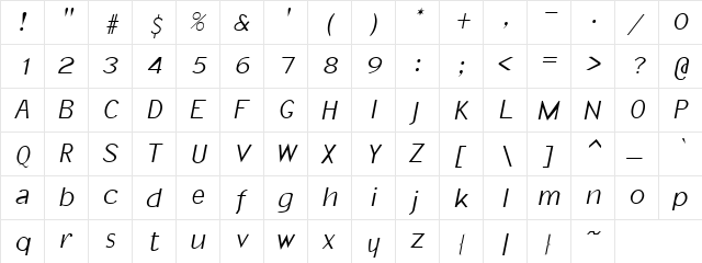 Paresis Oblique  glyph index