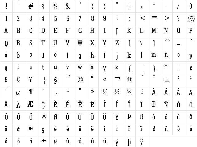 Geometric Slabserif 703 Medium Condensed  glyph index