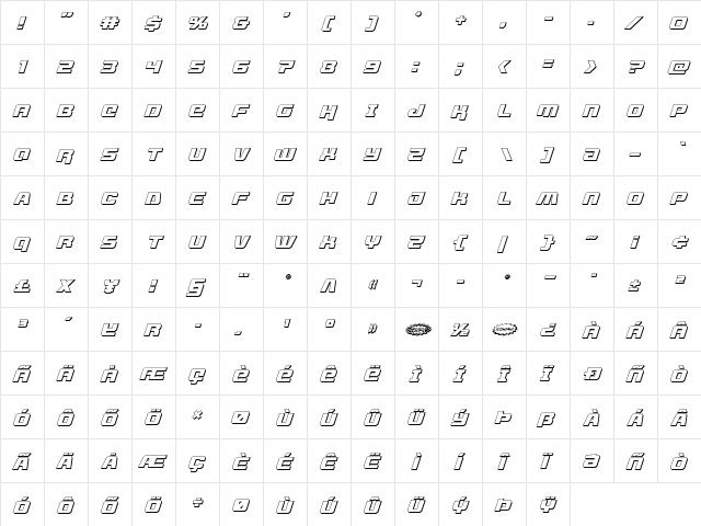 Livewired 3D Italic Italic  glyph index