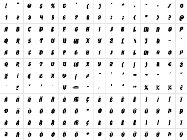 Xmas Xpress Academy Italic Italic  glyph index