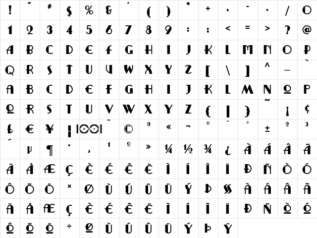 RitzyRemixNF Regular  glyph index