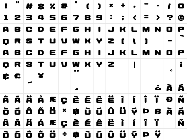 Heysei Synthesizer Regular  glyph index