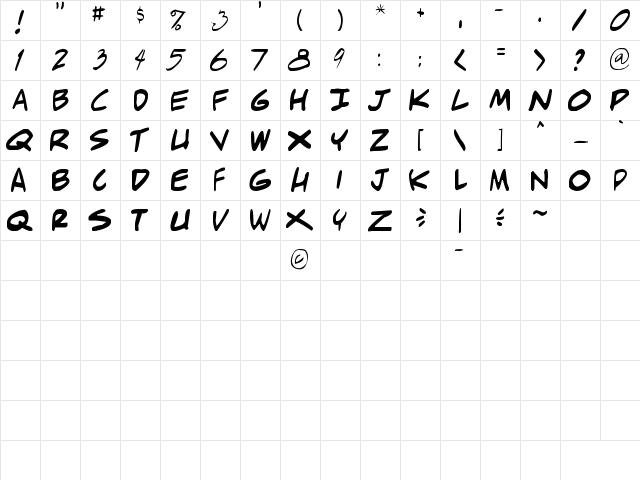 Adam Warren Regular  glyph index