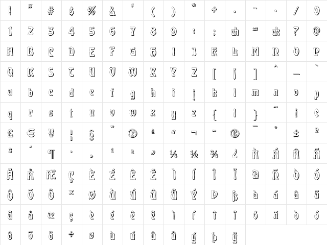 Carmen Shadow Regular  glyph index