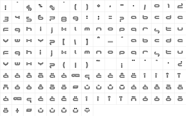 Planet TriColore Regular  glyph index