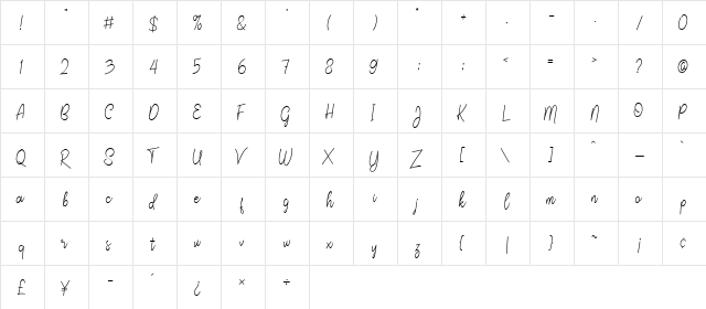 Jalisco Script Demo Regular  glyph index