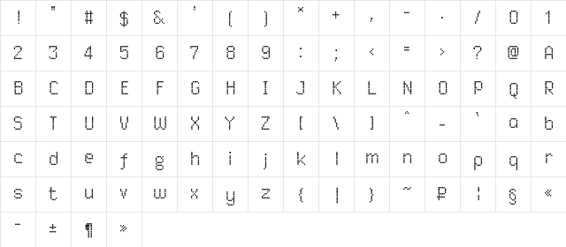Dited Regular  glyph index