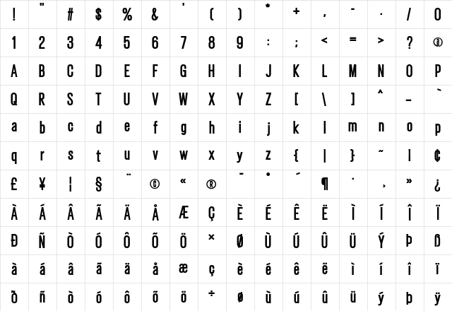 Gatty Extra Bold  glyph index