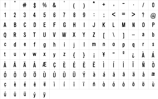 Alsina Ultrajada  glyph index