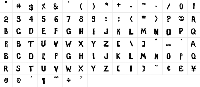 Evil of Frankenstein Regular  glyph index