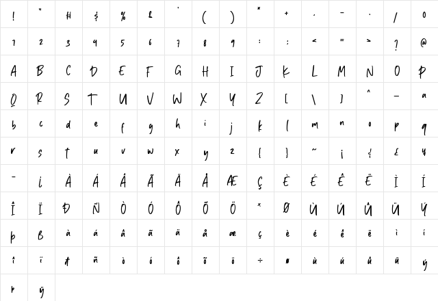 BiG PoiNts Regular  glyph index