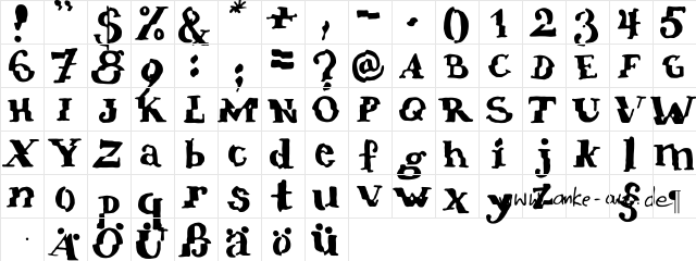 verrutscht Regular  glyph index