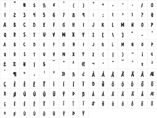 Earth's Mightiest Bevel Regular  glyph index