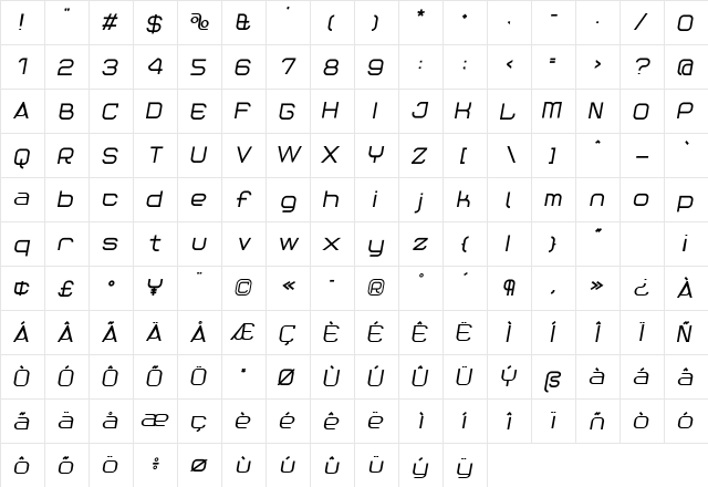 Reaction Regular  glyph index