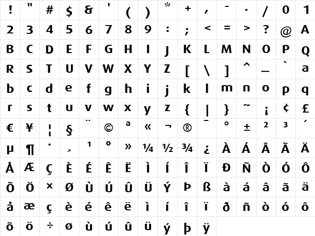 DaxWide Regular  glyph index