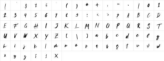 musuh Regular  glyph index