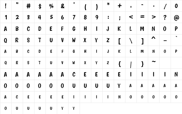 Kartoon Kids Regular  glyph index