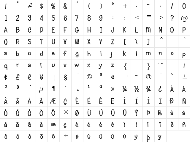 Candy Square BTN Striped Regular  glyph index