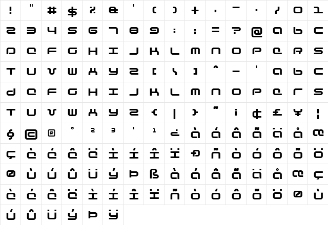 Phutura Regular  glyph index