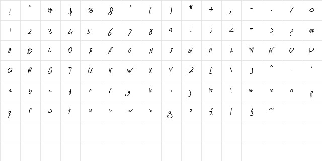 BN Handwrite Regular  glyph index
