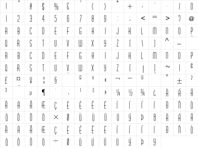 Astaire-Plain Regular  glyph index