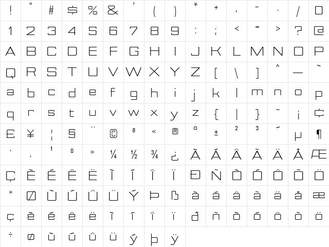 Nesobrite Semi-Expanded Book  glyph index