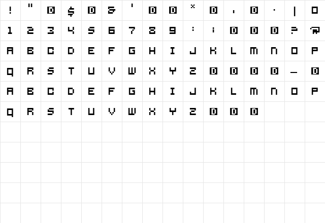 SlimJim Regular  glyph index