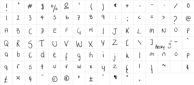 Betsilicious Regular  glyph index
