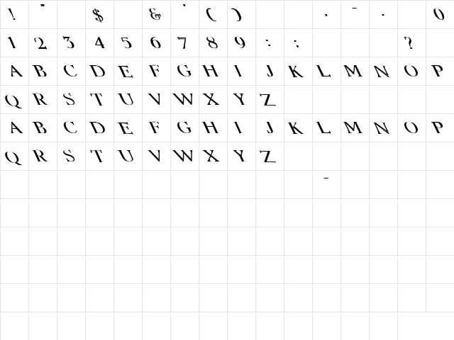 Elizabeth Extreme Lefty Bold  glyph index