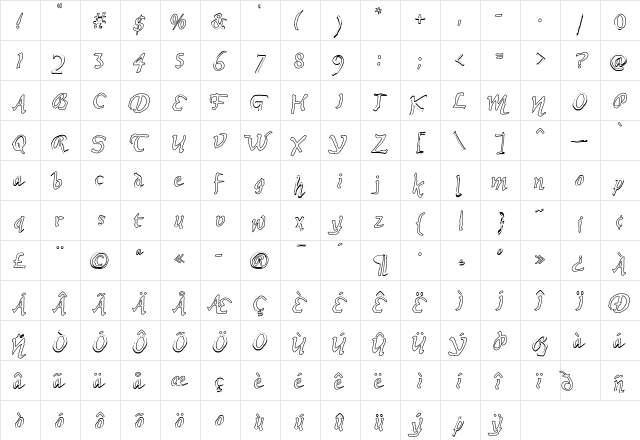 Ashtray Regular  glyph index