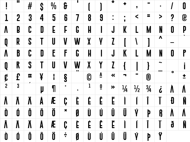 Gobold Extra1 Regular  glyph index