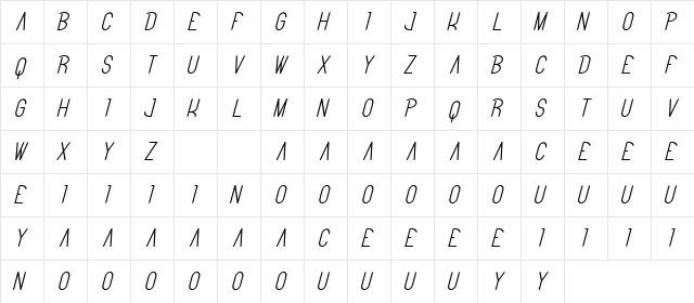 Bitter Space Demo Italic  glyph index