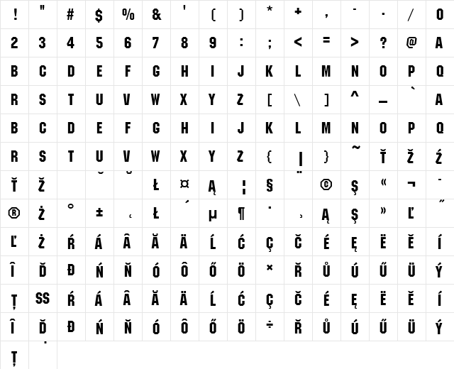 MachineItcDEE Regular  glyph index