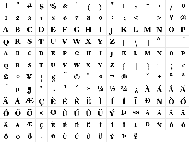 DTL Fleischmann Regular  glyph index