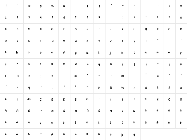 Duadog Regular  glyph index
