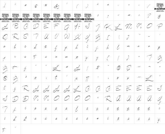 Chrysante PERSONAL USE Thin  glyph index