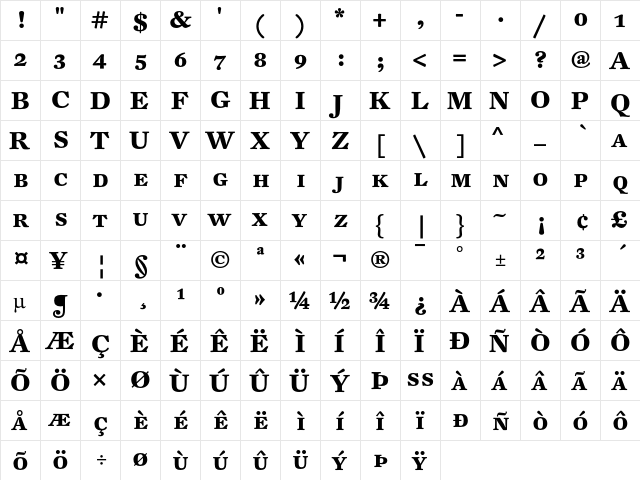 DTL Fleischmann T Caps Bold  glyph index