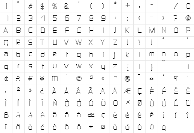 RandyBeckerOutline Regular  glyph index