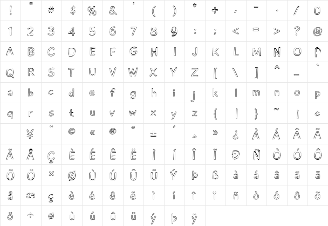 PlaytimeWithHotToddies3D Regular  glyph index
