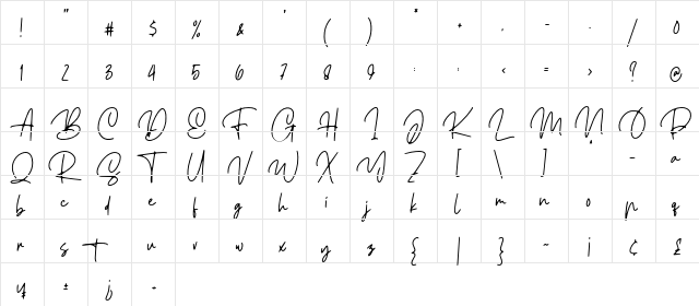 Ellouise Regular  glyph index