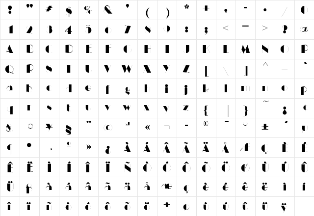 ManhattanITC Medium  glyph index