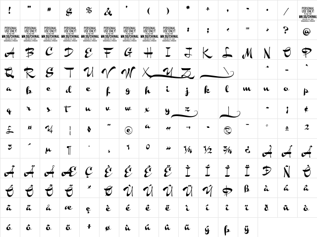 Chinal Black PERSONAL USE ONLY Regular  glyph index