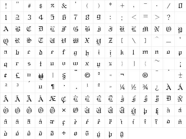 Resurrection 1 Normal  glyph index