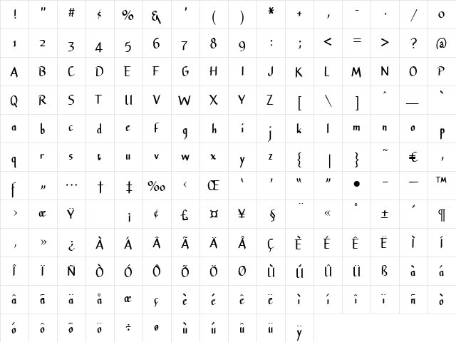 UranusBold Regular  glyph index