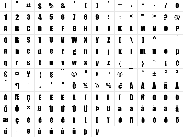 Compressor SomeSerif  glyph index