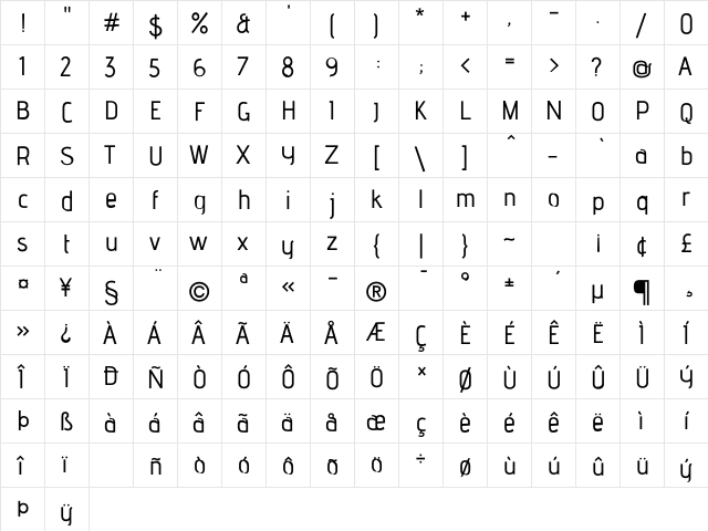 advent Bold1  glyph index
