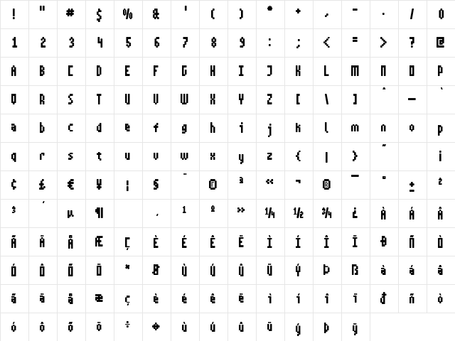 ZEro Bold  glyph index