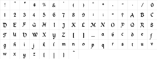 Seidlebang Regular  glyph index