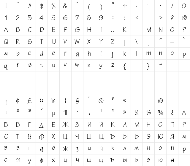 TechnicalBG Regular  glyph index