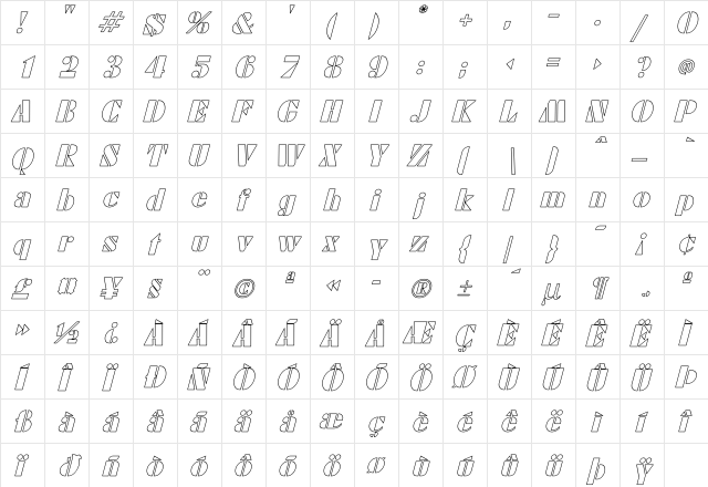 Calico Ho Italic  glyph index